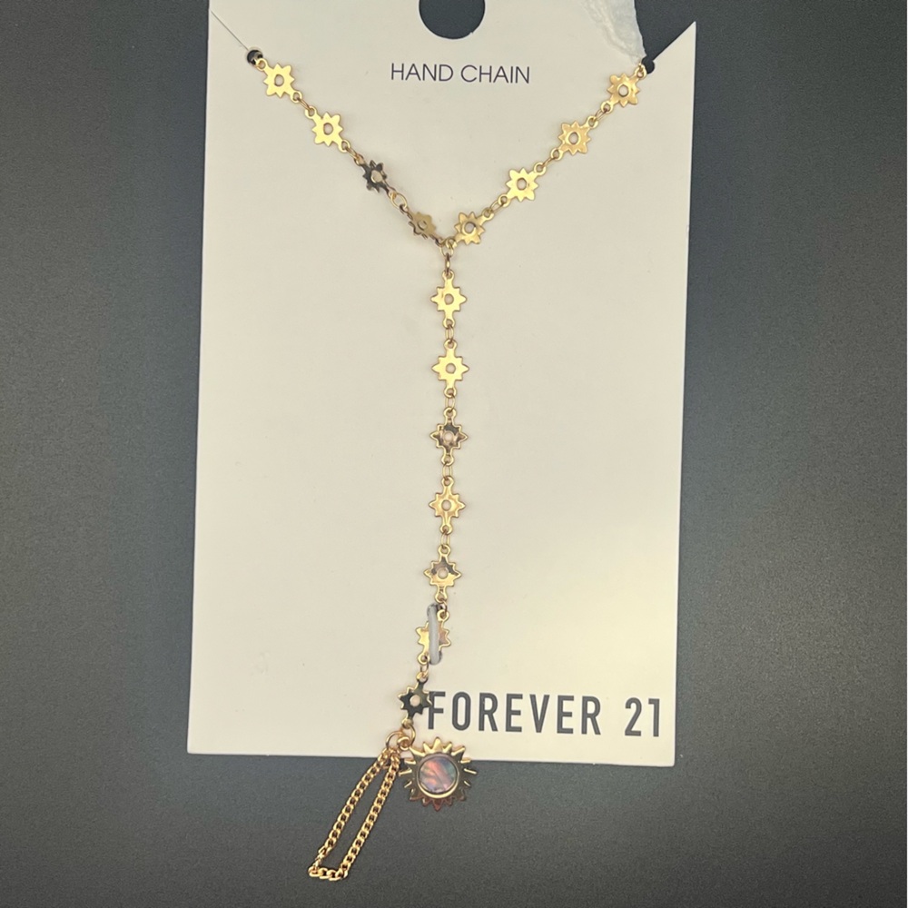 Forever 21 Gold Hand Chain with Iridescent Accent